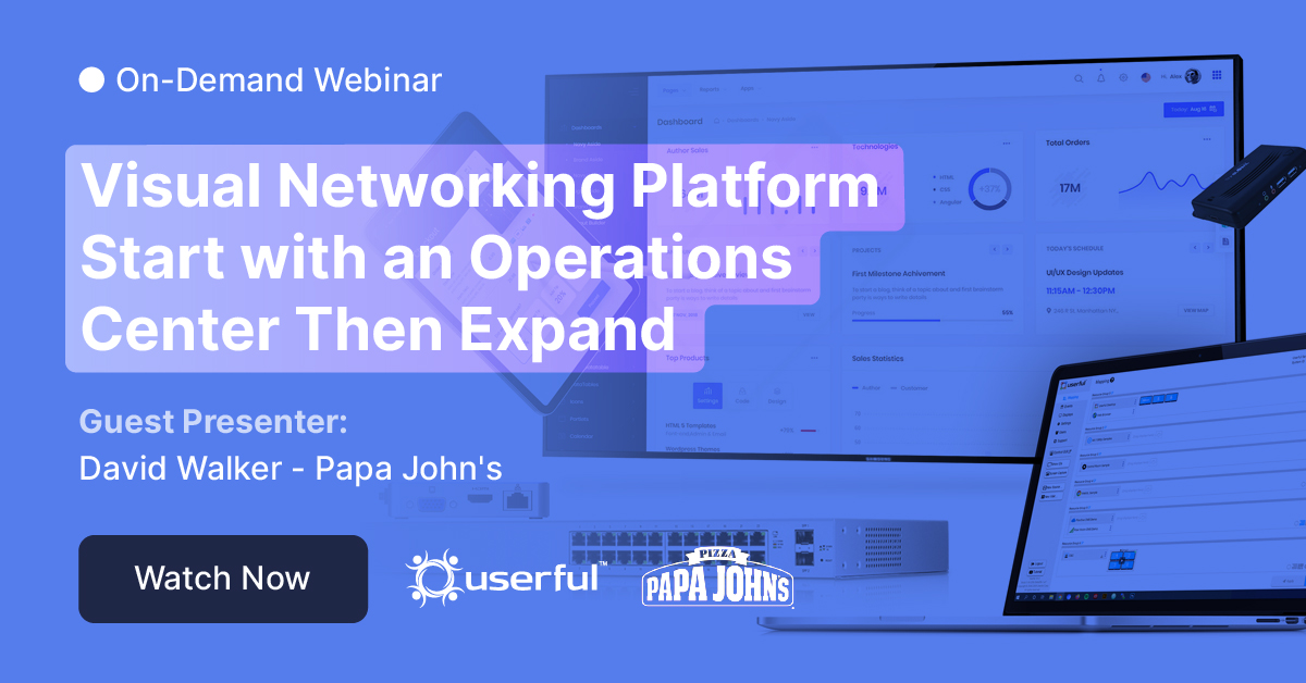Userful webinar, Visual Networking Platform Start with an Operations center Then Expand, presented by David Walker of Papa John's