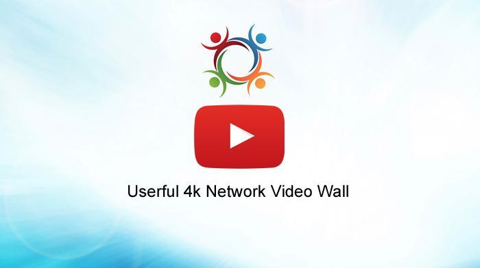 Userful标志和播放按钮，底部有黑色的文字说明，Userful 4k网络视频墙
