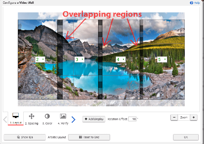 在Userful视频墙配置界面上突出显示照片的重叠区域 